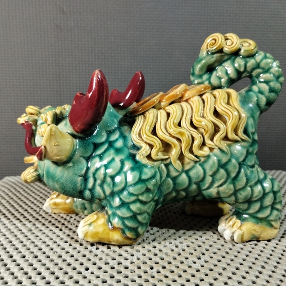 Chinese Traditional WuCai Porcelain Feng Shui kylin Foo Dog Lion Statue - Picture 4 of 12